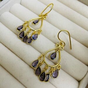 Zara limited edition coloured stone with gold plated brass bohemian earrings